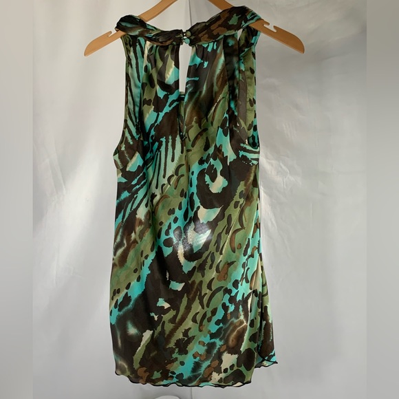 Abstract Brown Turquoise Animal Print Halter Top Dress Barn Blouse Size S - Picture 6 of 15